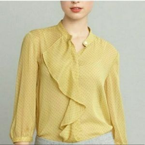 Banana Republic Yellow Polka Dot Ruffle Blouse